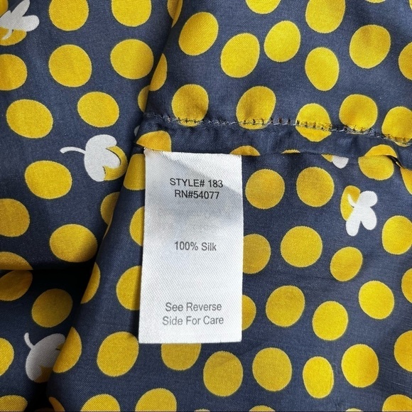CAbi #183 Clover Dot gray & yellow silk top - Picture 7 of 8